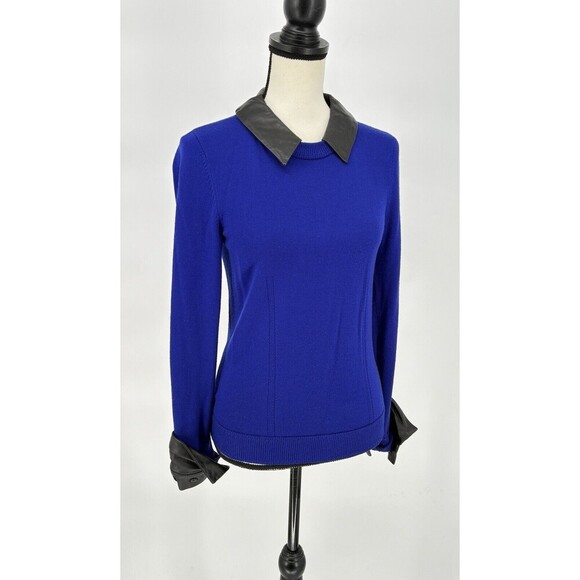 Alilly Women’s Merino Wool Blend Collared Long Sleeve Top Small Blue Pullover - Picture 2 of 12